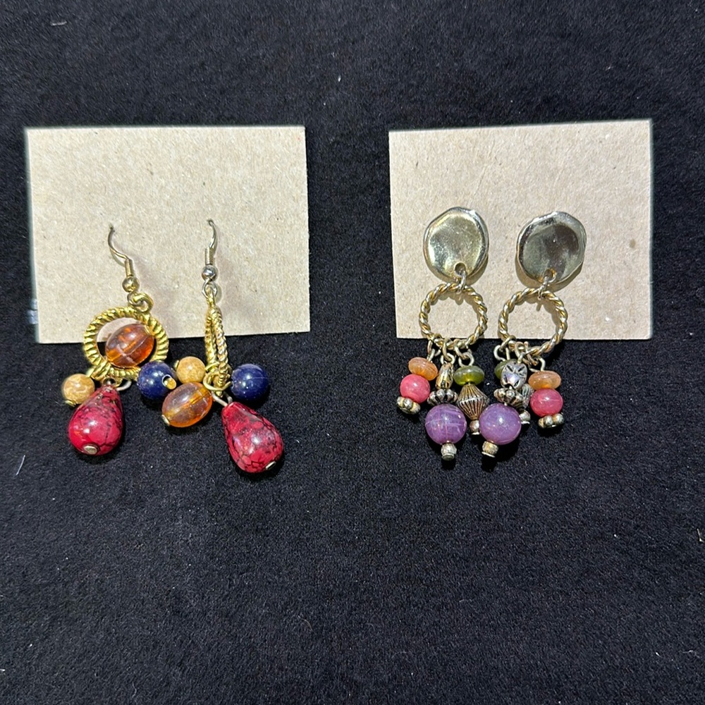 Gold beaded dangle earrings 2 pairs